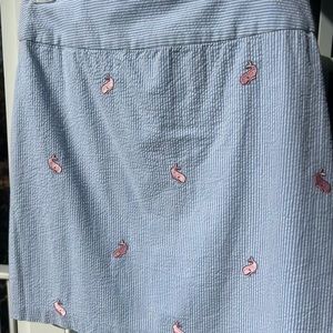 Castaway golf size 8 blue seersucker with pink whales